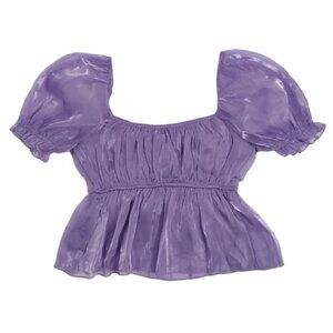 Thirty Thirty, crop top, with puff sleeves, purple glitter, size S, NWT